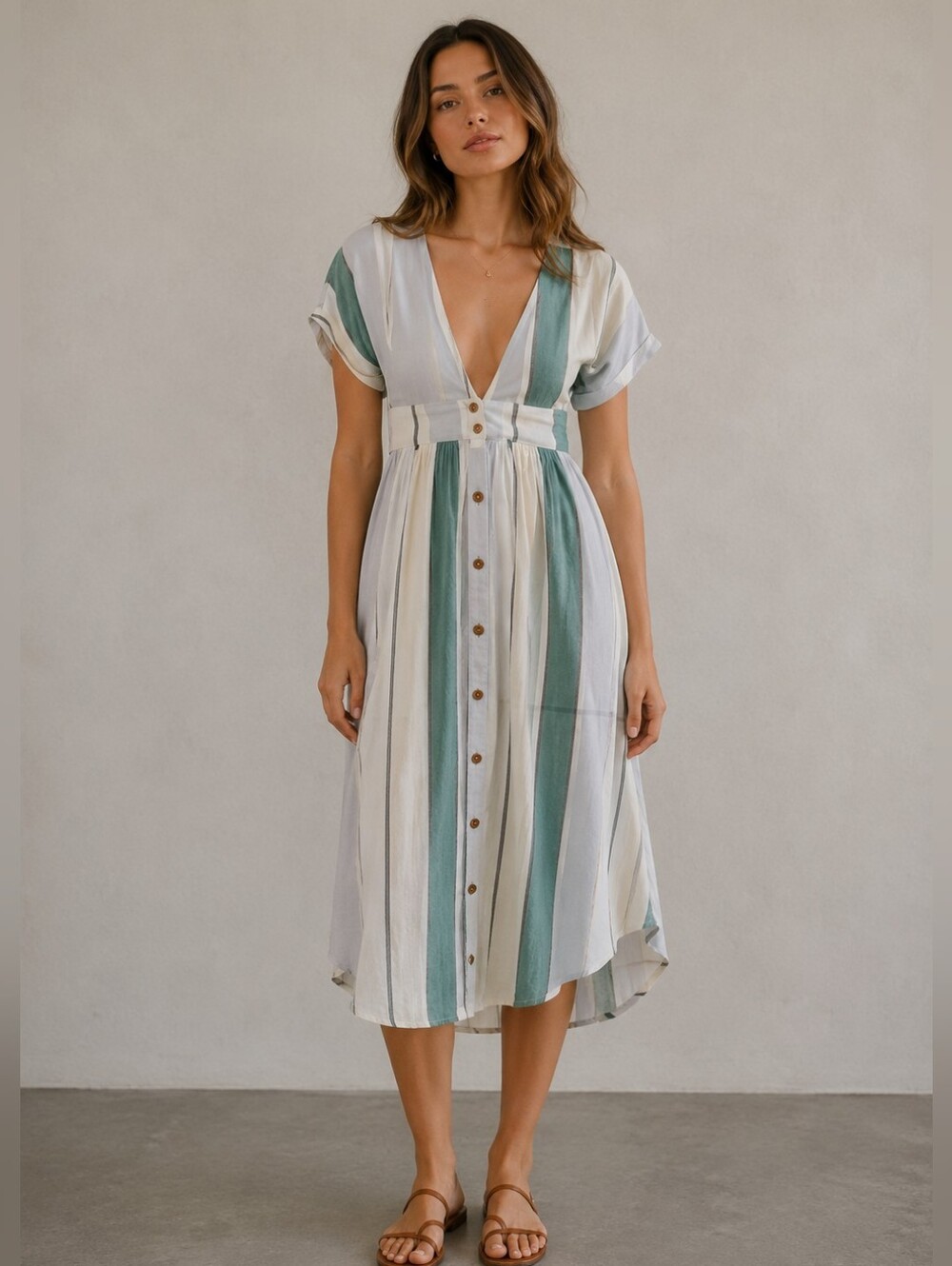 O'Neill Button Up Striped Midi Sundress